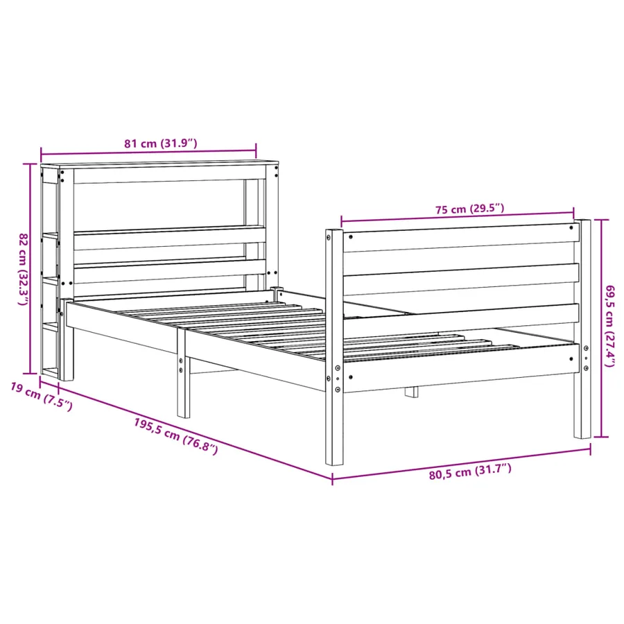 Cadre de lit sans matelas cire marron 75x190 cm bois pin massif - 12