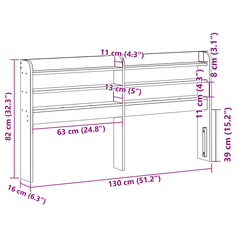 Tête de lit avec étagères blanc 120 cm bois massif de pin - 9