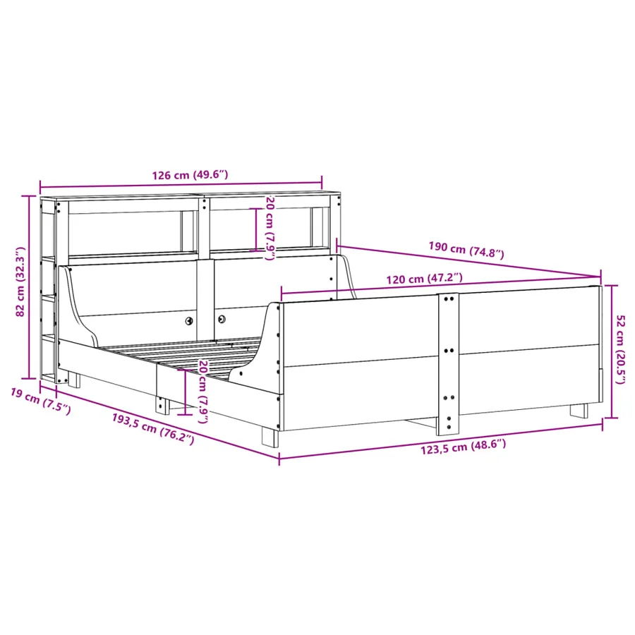 Cadre de lit sans matelas 120x190 cm bois de pin massif - 12