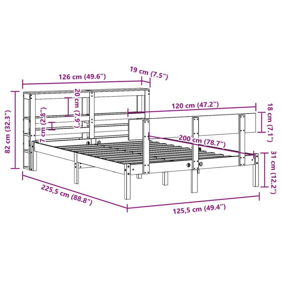 Cadre de lit sans matelas 120x200 cm bois de pin massif - 12
