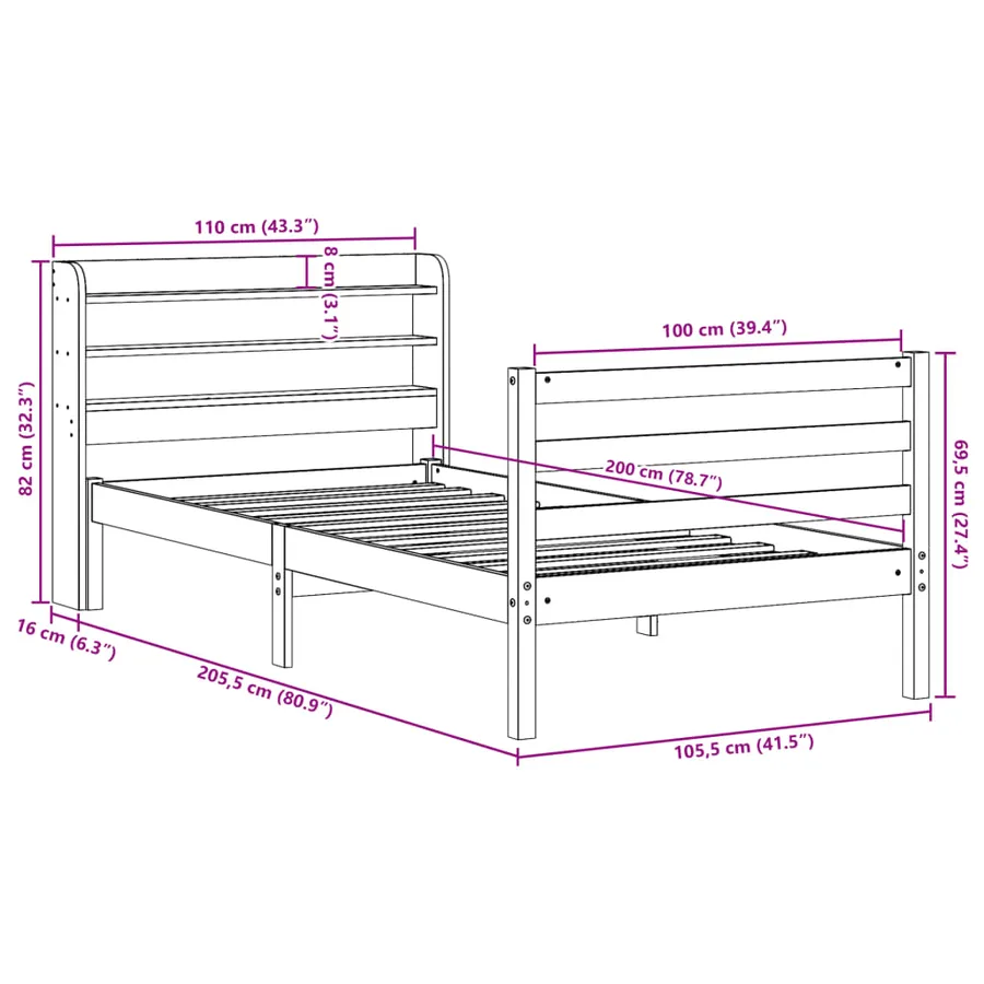 Cadre de lit avec tête de lit sans matelas 100x200 cm - 12