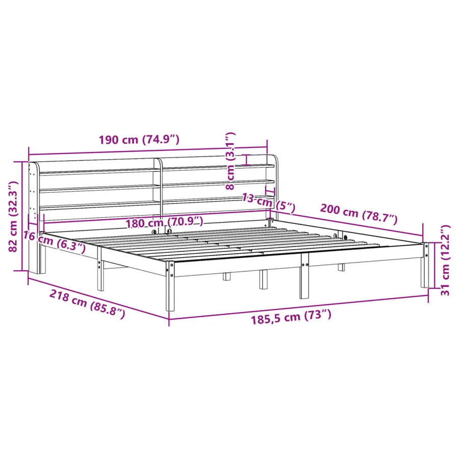 Cadre de lit sans matelas 180x200 cm bois massif de pin - 12
