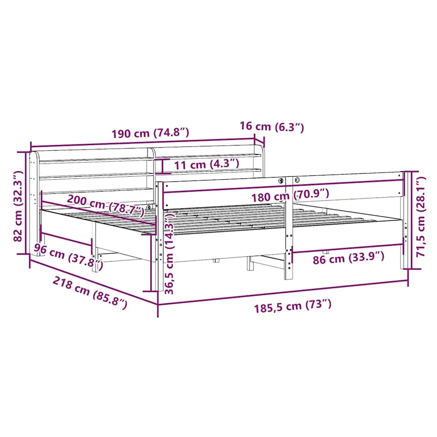 Cadre de lit sans matelas 180x200 cm bois massif de pin - 12