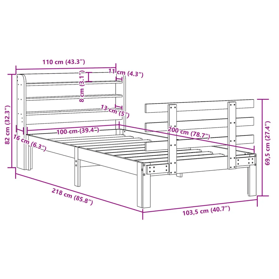 Cadre de lit avec tête de lit sans matelas 100x200 cm - 11