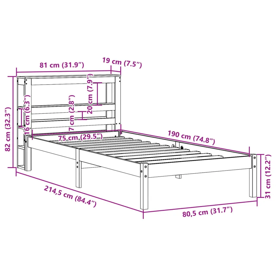 Cadre de lit avec tête de lit sans matelas cire marron 75x190cm - 12