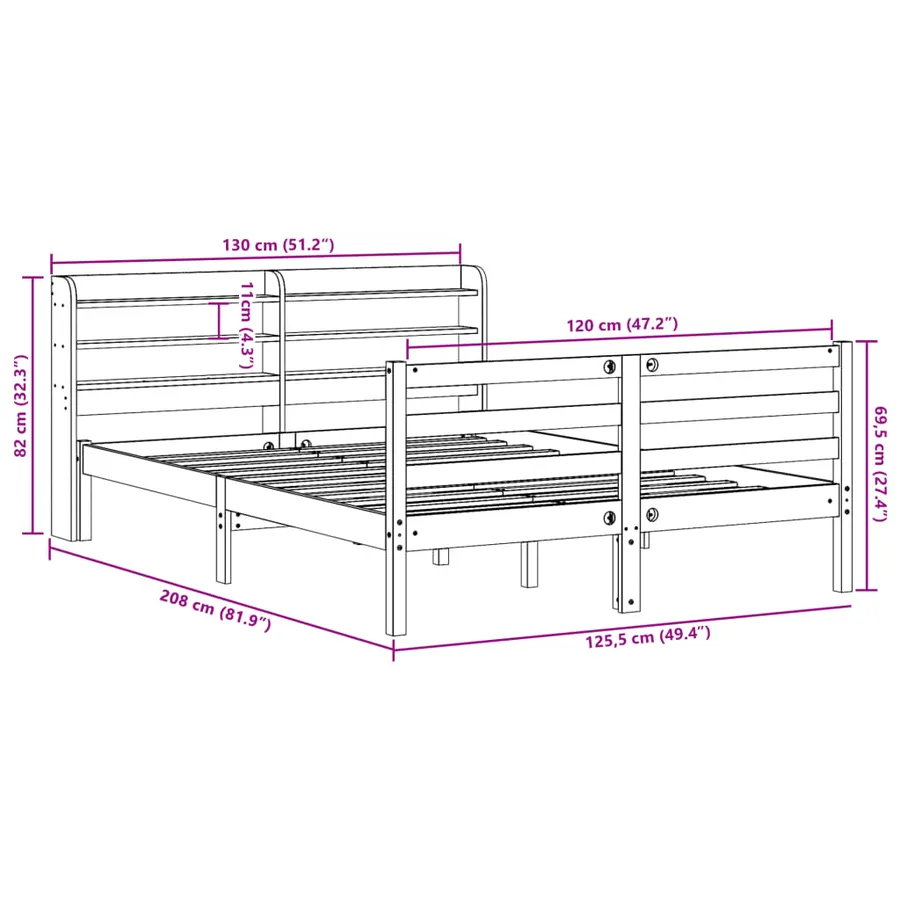 Cadre de lit sans matelas cire marron 120x190cm bois pin massif - 12