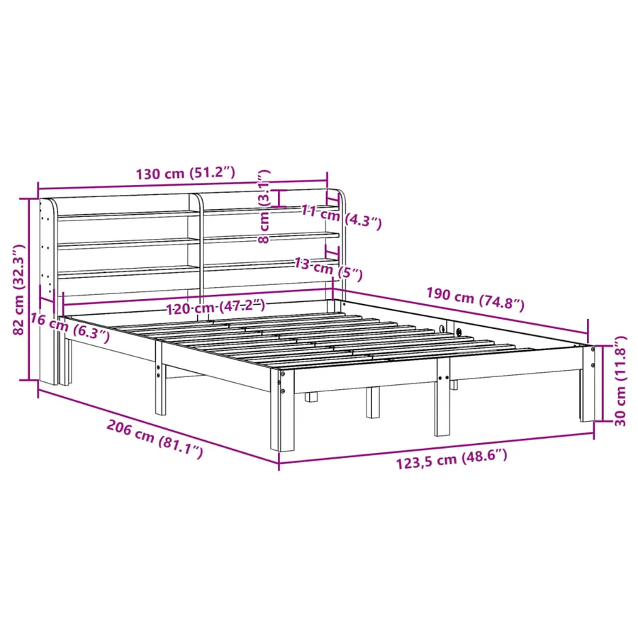 Cadre de lit sans matelas cire marron 120x190cm bois pin massif - 11
