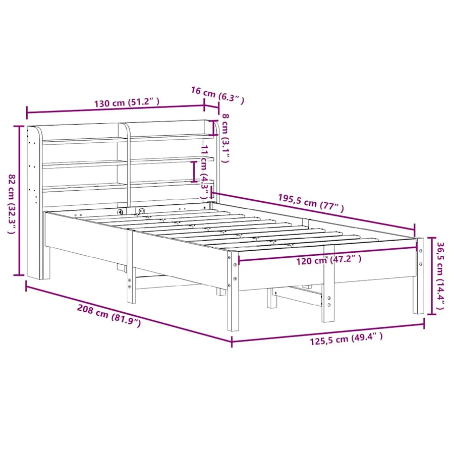 Cadre de lit sans matelas blanc 120x190 cm bois de pin massif - 12