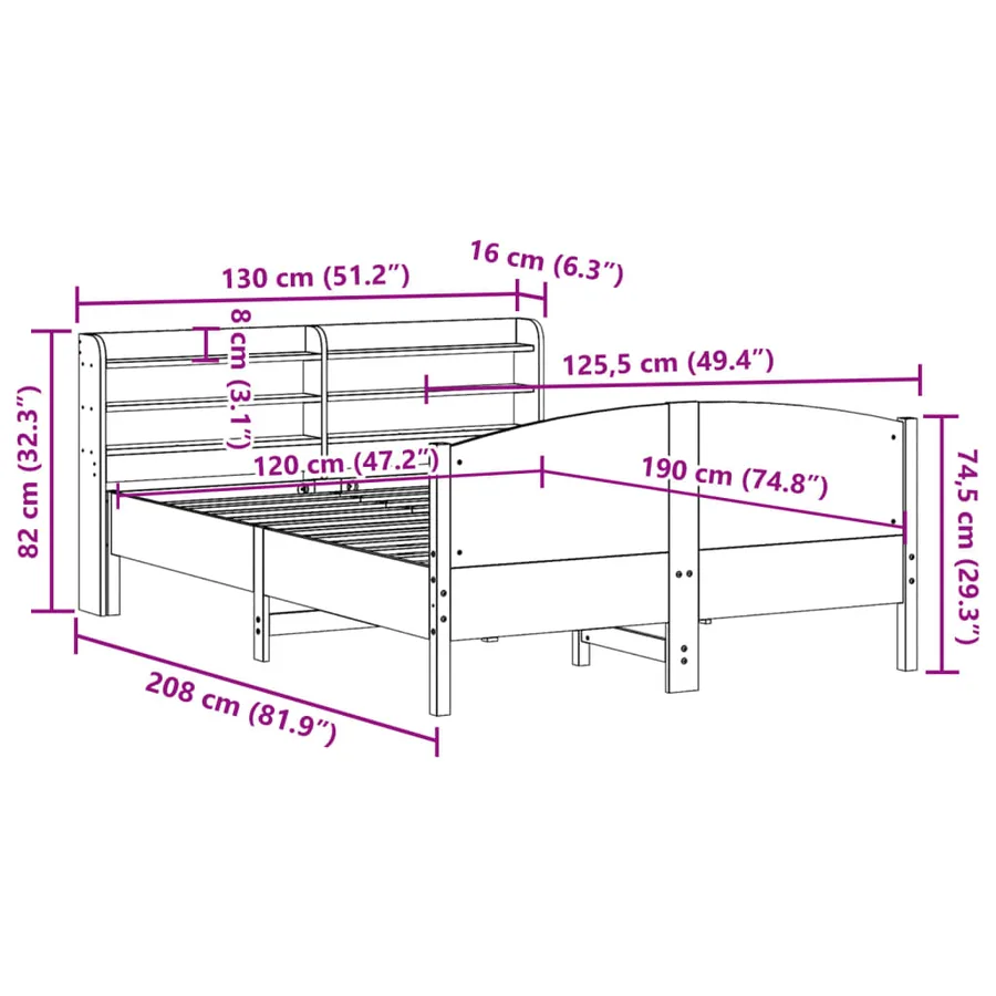 Cadre de lit sans matelas blanc 120x190 cm bois de pin massif - 12