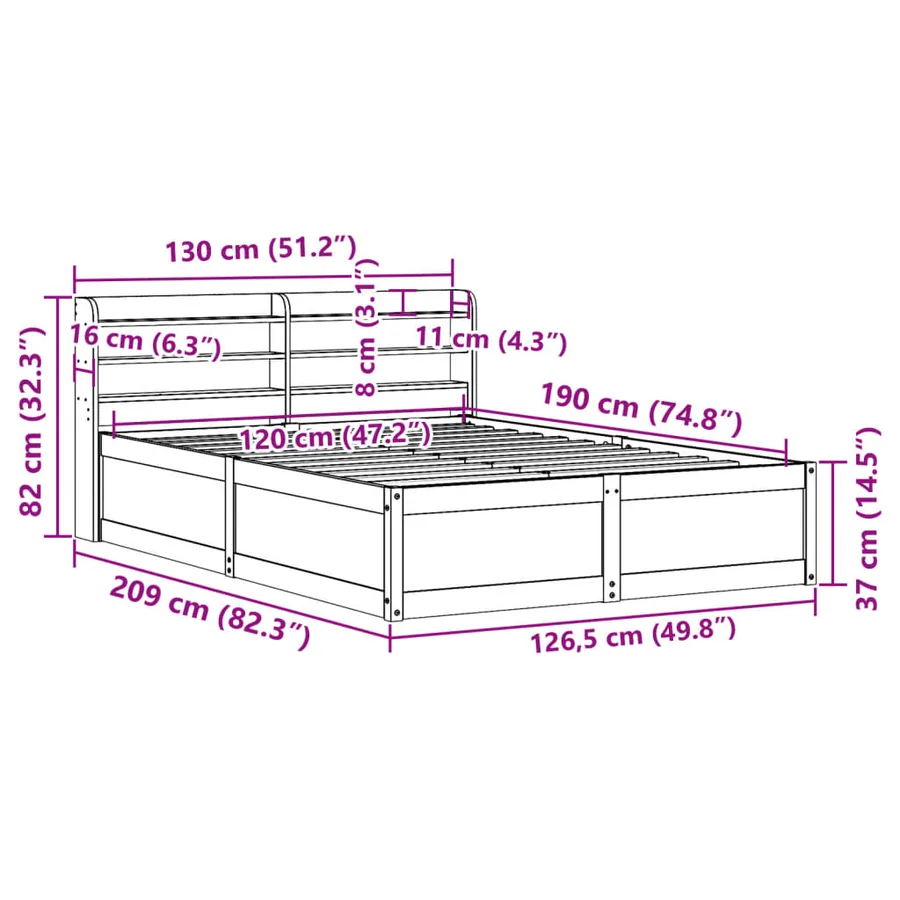Cadre de lit avec tête de lit cire marron 120x190cm bois de pin - 12