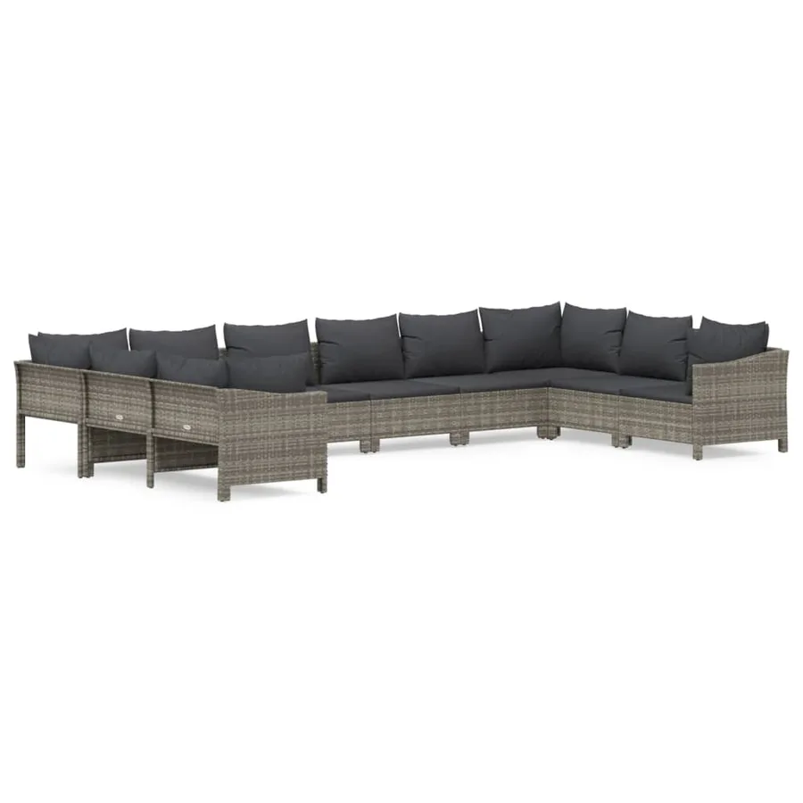 Salon de jardin 10 pcs avec coussins Gris Résine tressée - 2
