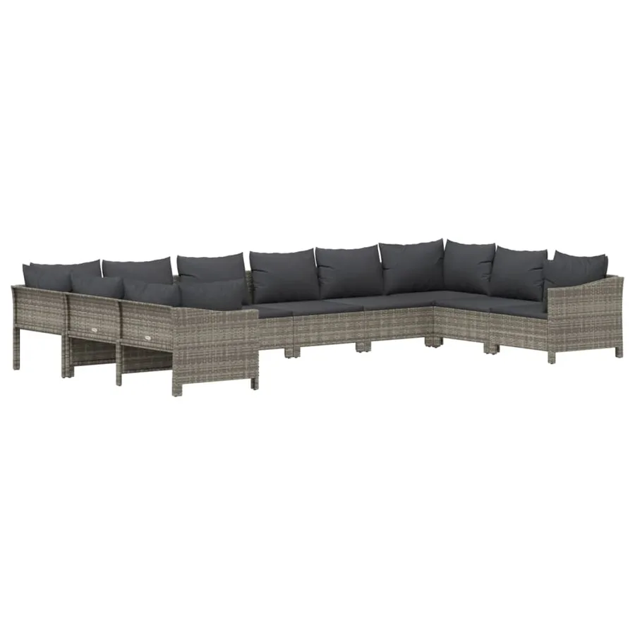 Salon de jardin 10 pcs avec coussins Gris Résine tressée - 3