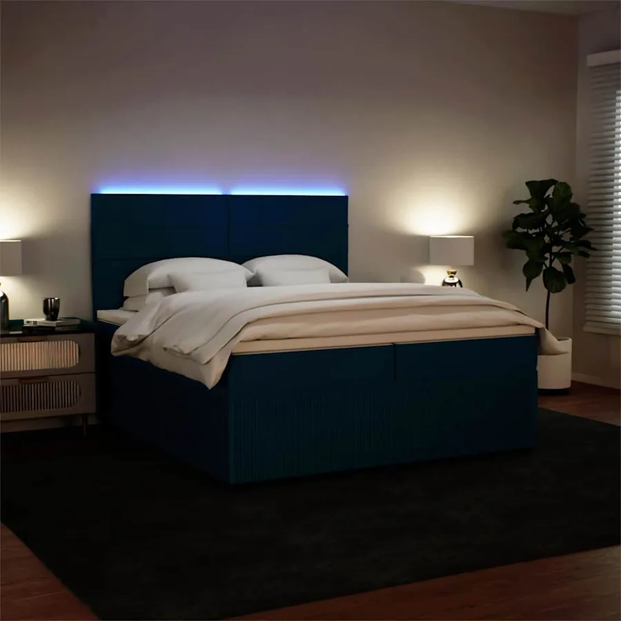 Sommier à lattes de lit et matelas Bleu 200x200 cm velours - 4