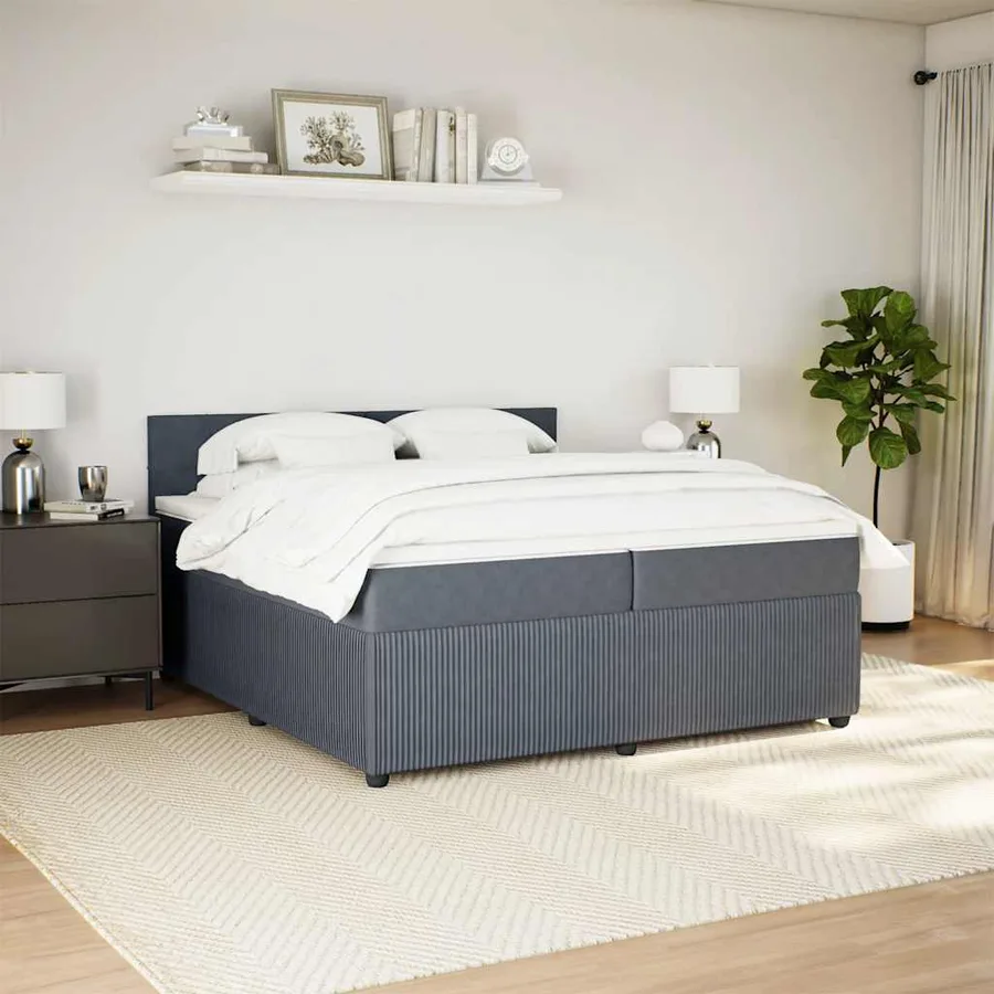 Sommier à lattes de lit et matelas Gris foncé 200x200cm Velours - 3