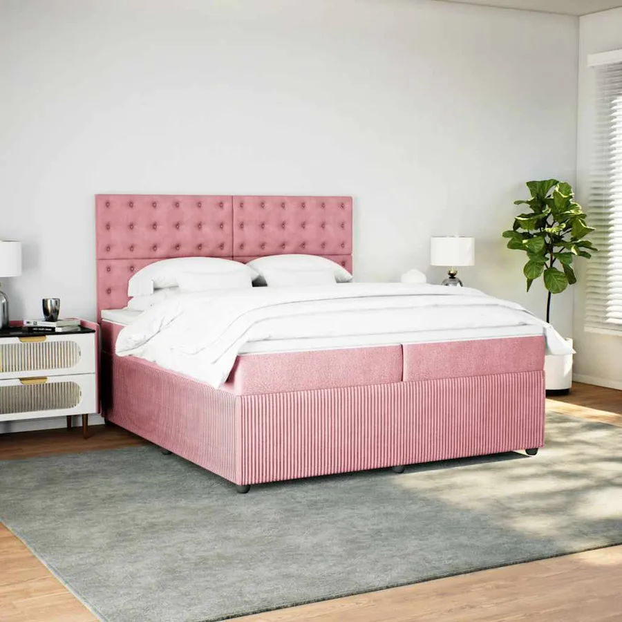 Sommier à lattes de lit avec matelas Rose 200x200 cm Velours - 3