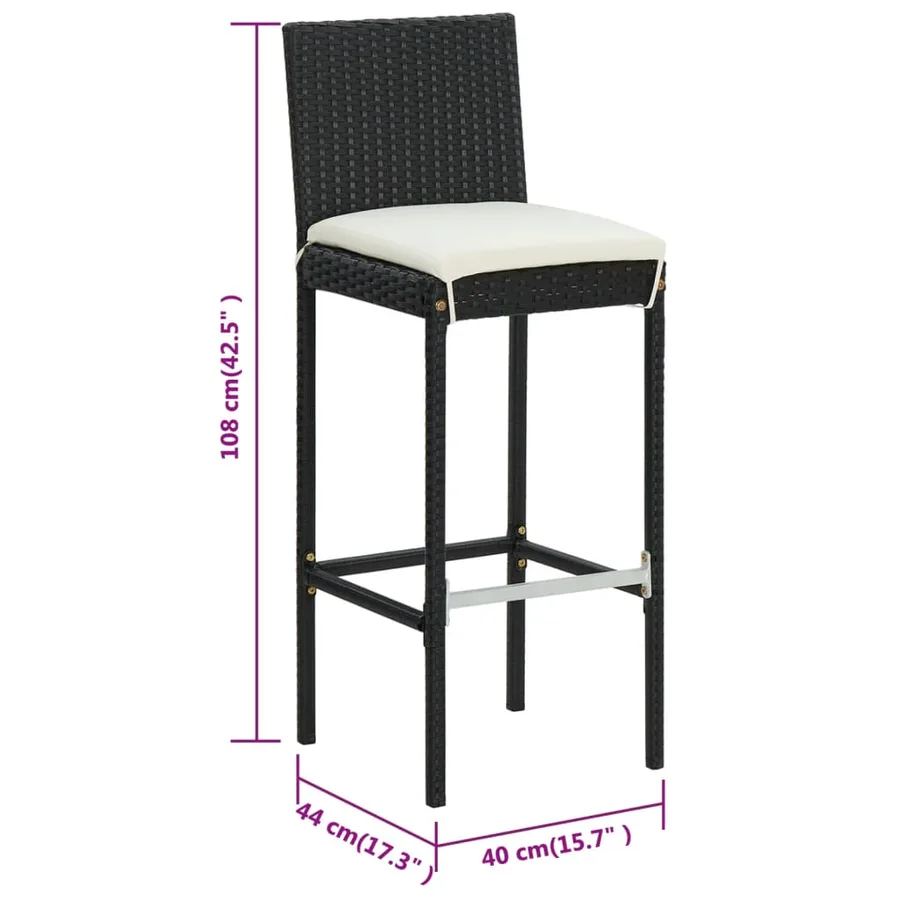 Tabourets de bar avec coussins lot de 6 noir résine tressée - 8