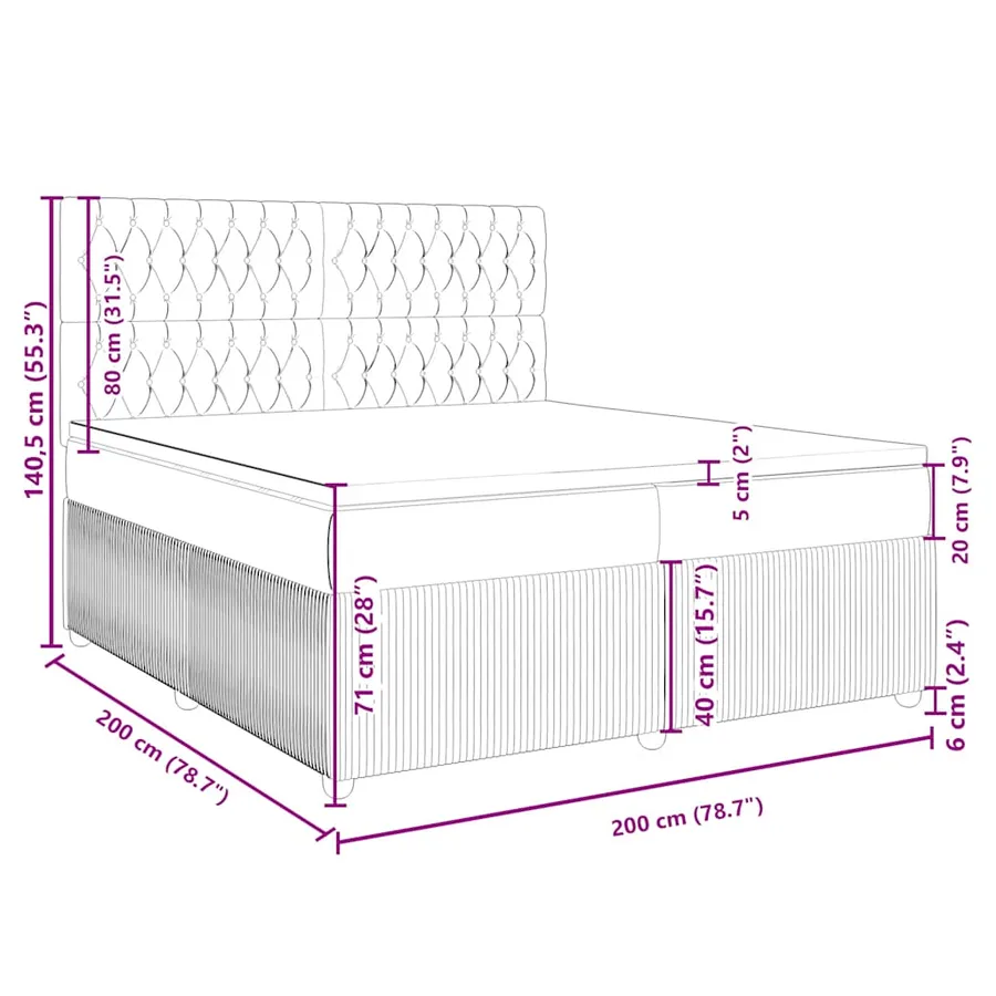 Sommier à lattes de lit avec matelas Rose 200x200 cm Velours - 18