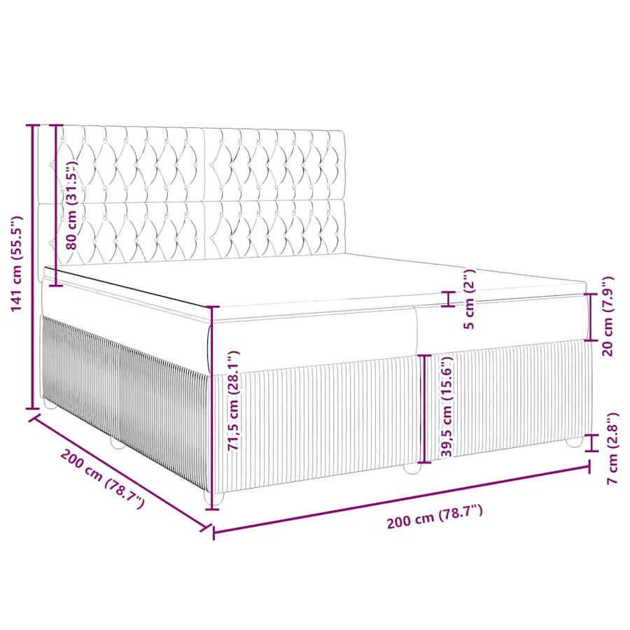 Sommier à lattes de lit et matelas Gris clair 200x200cm Velours - 18