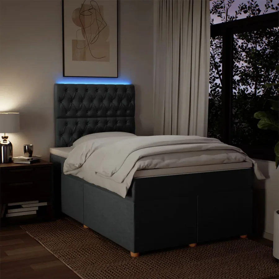 Sommier à lattes de lit avec matelas gris foncé 120x190cm tissu - 4