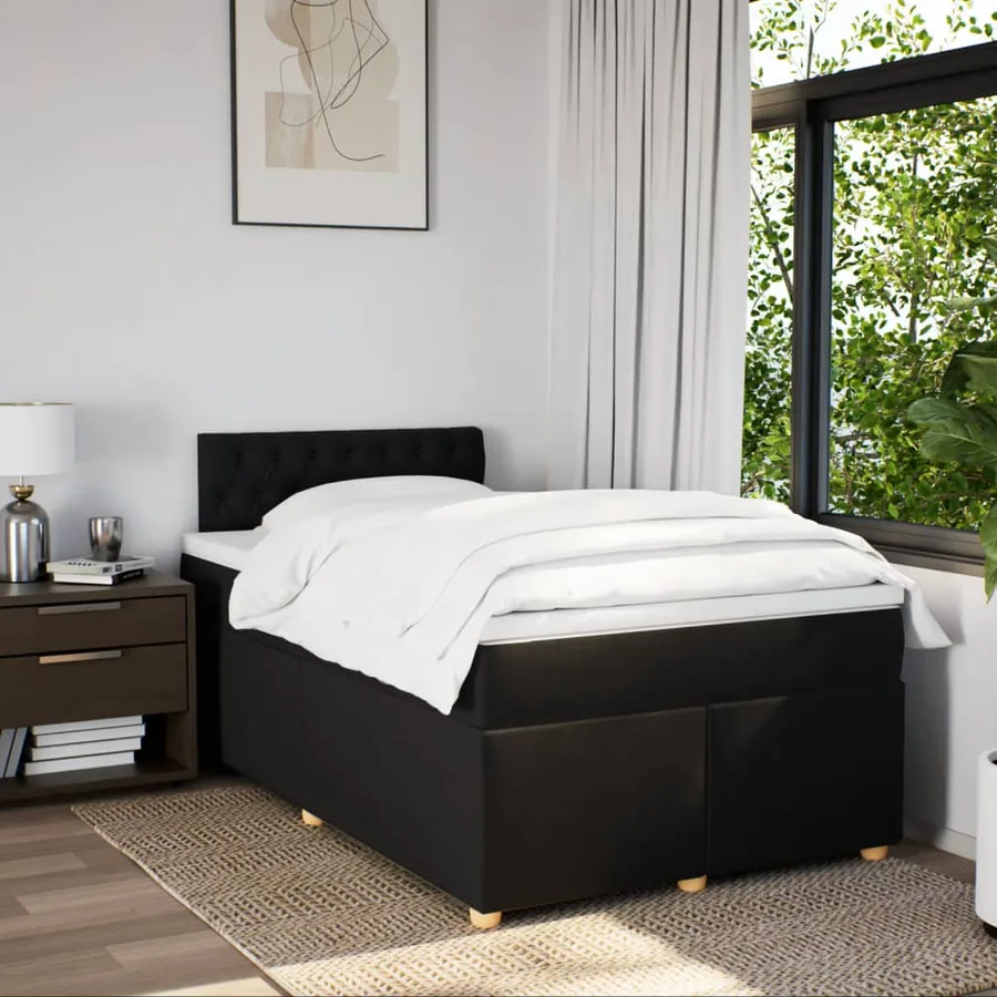 Sommier à lattes de lit avec matelas noir 120x190 cm tissu - 4