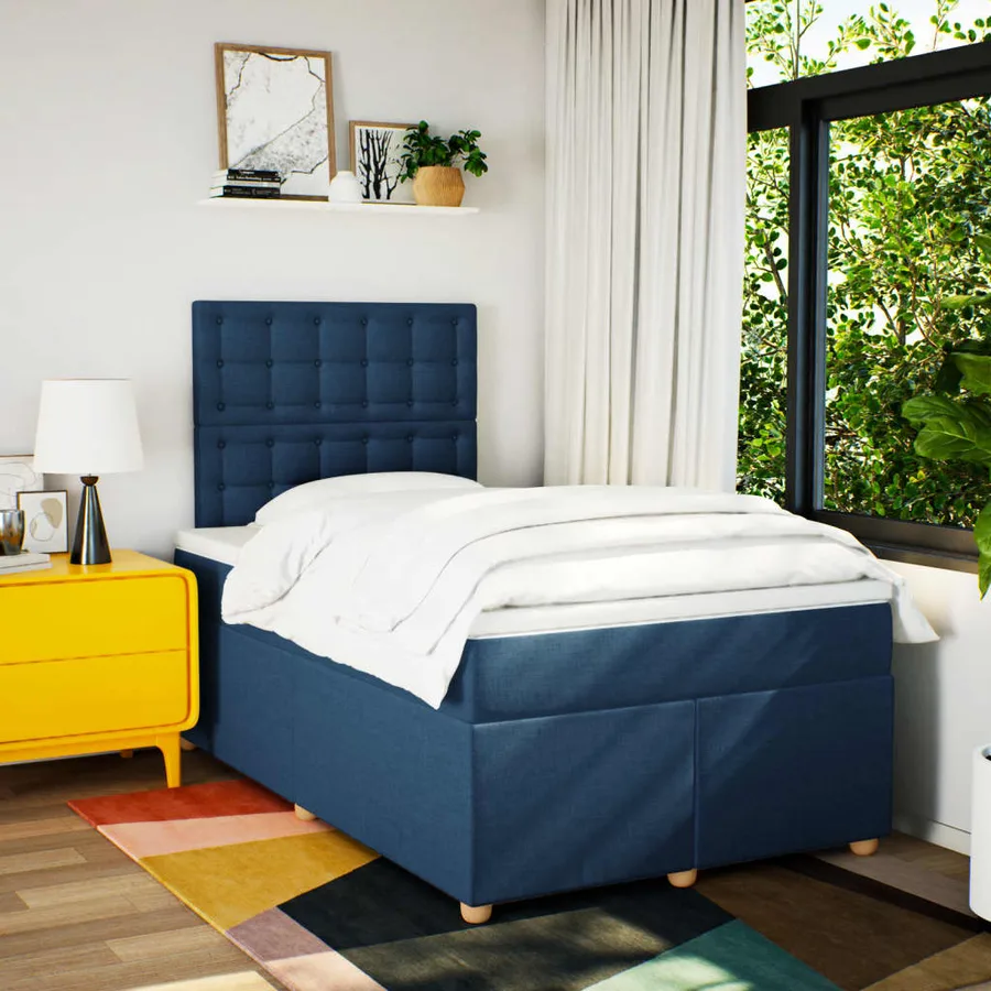 Sommier à lattes de lit avec matelas bleu 120x190 cm tissu - 3