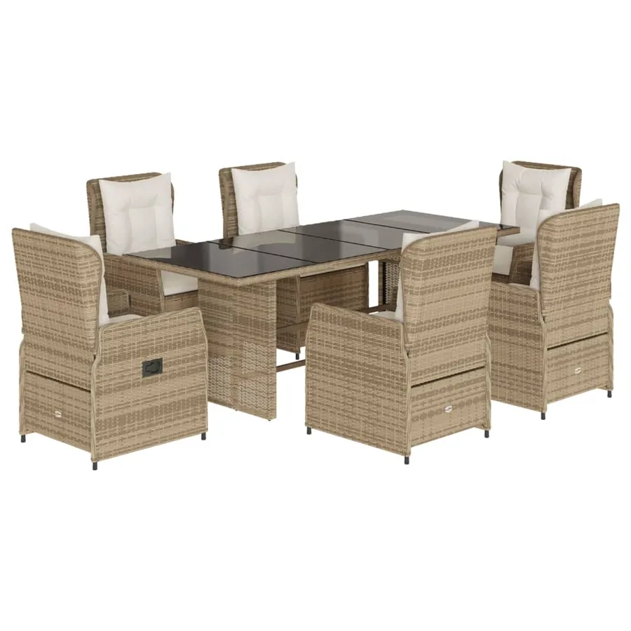 Ensemble à manger de jardin et coussins 7 pcs beige poly rotin - 2