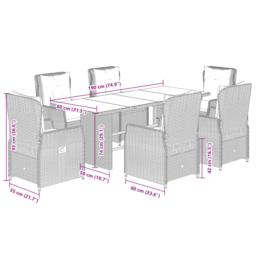Ensemble à manger de jardin et coussins 7 pcs beige poly rotin - 8