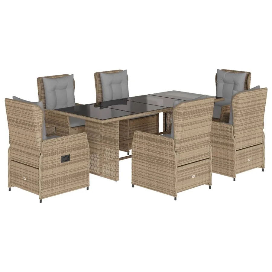 Ensemble à manger de jardin et coussins 7 pcs beige poly rotin - 2