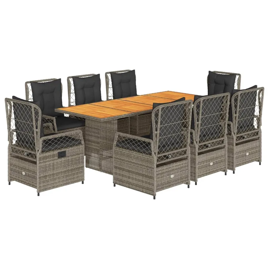 Ensemble à manger de jardin 9 pcs coussins gris résine tressée - 2