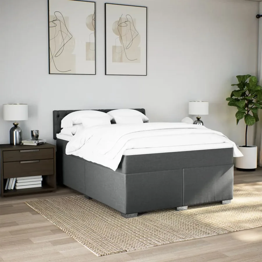 Sommier à lattes de lit avec matelas Gris foncé 140x200cm Tissu - 4