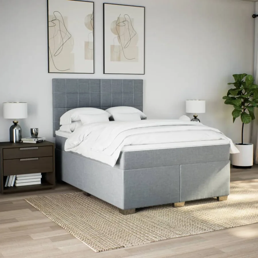 Sommier à lattes de lit avec matelas Gris clair 140x200cm Tissu - 3