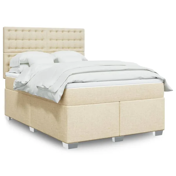 Sommier à lattes de lit avec matelas Crème 140x200 cm Tissu