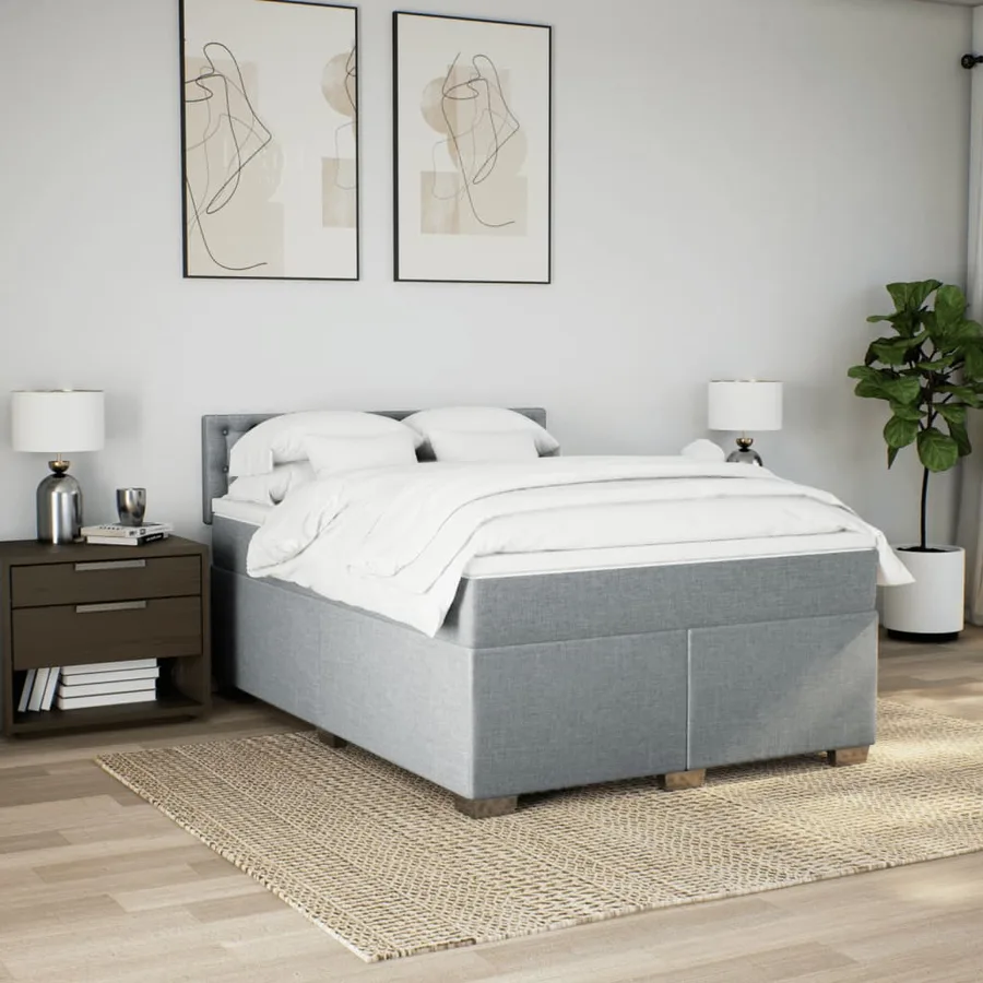 Sommier à lattes de lit avec matelas Gris clair 140x200cm Tissu - 3