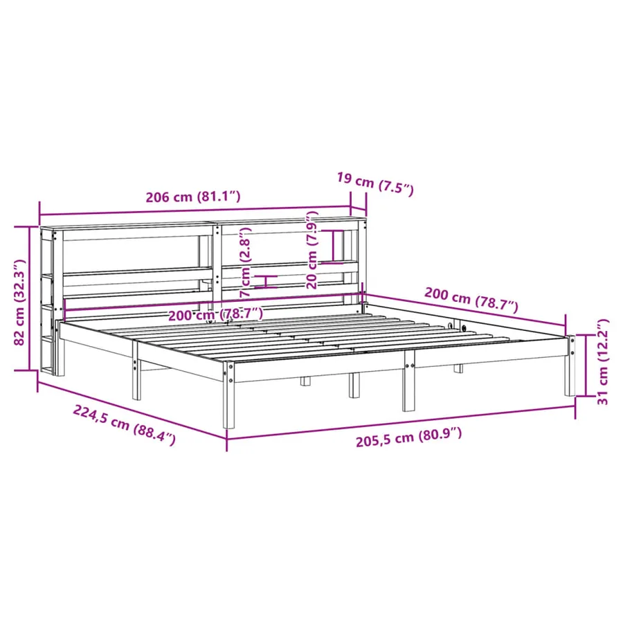 Cadre de lit sans matelas 200x200 cm bois massif de pin - 12