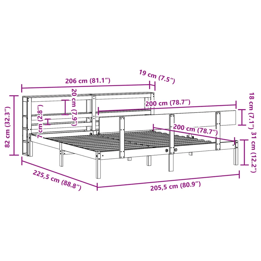 Cadre de lit sans matelas 200x200 cm bois massif de pin - 12