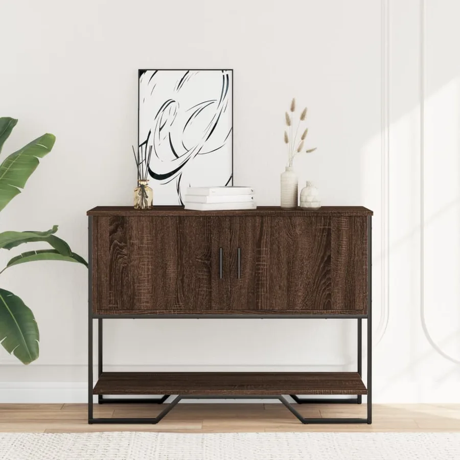 Table console chêne marron 100x35x74,5 cm bois d'ingénierie - 2