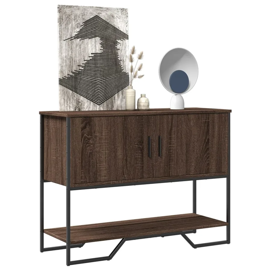 Table console chêne marron 100x35x74,5 cm bois d'ingénierie - 3