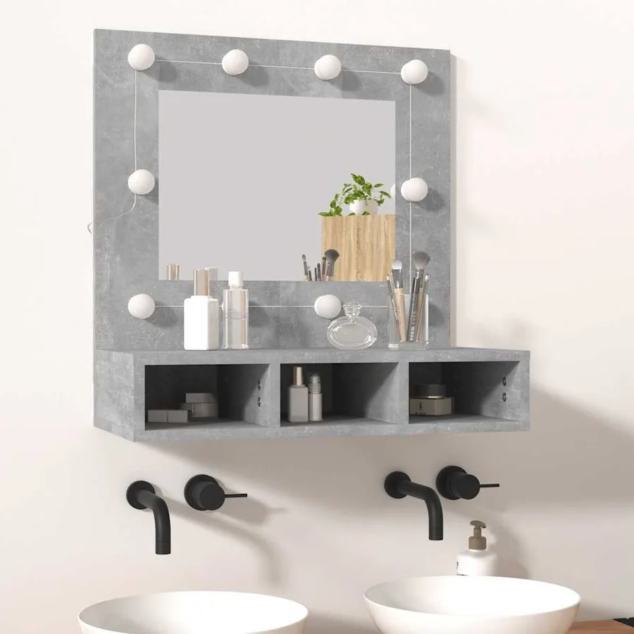 Armoire à miroir avec LED Gris béton 60x31,5x62 cm - 14