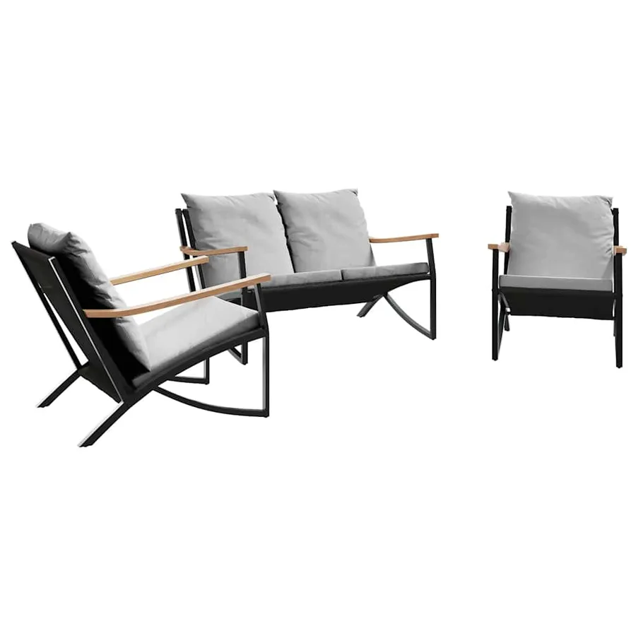 Ensemble de meubles de balcon avec coussins 3 pcs noir acier - 2