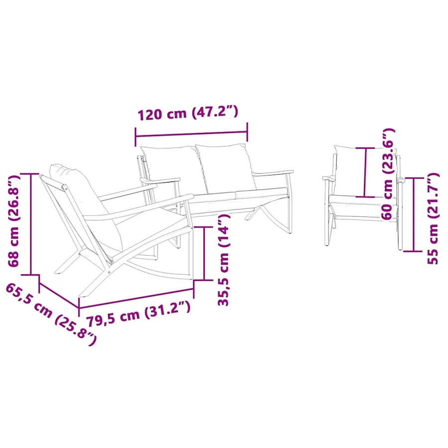 Ensemble de meubles de balcon avec coussins 3 pcs noir acier - 8