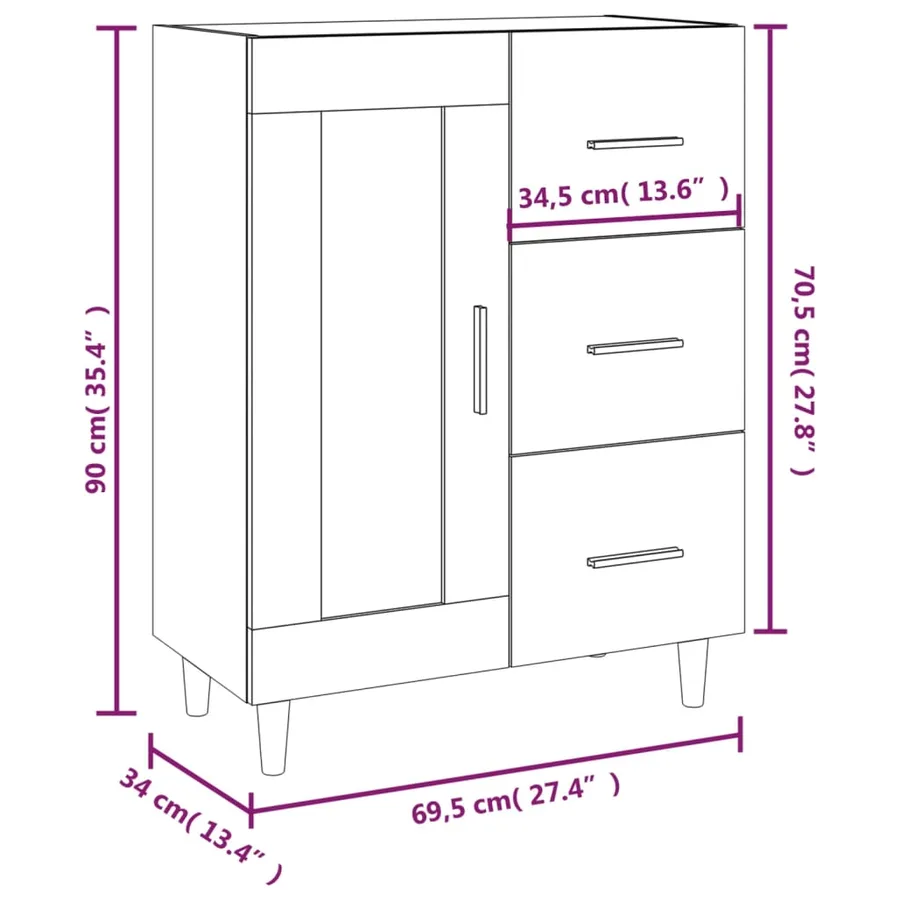 Buffet chêne sonoma 69,5x34x90 cm bois d'ingénierie - 10