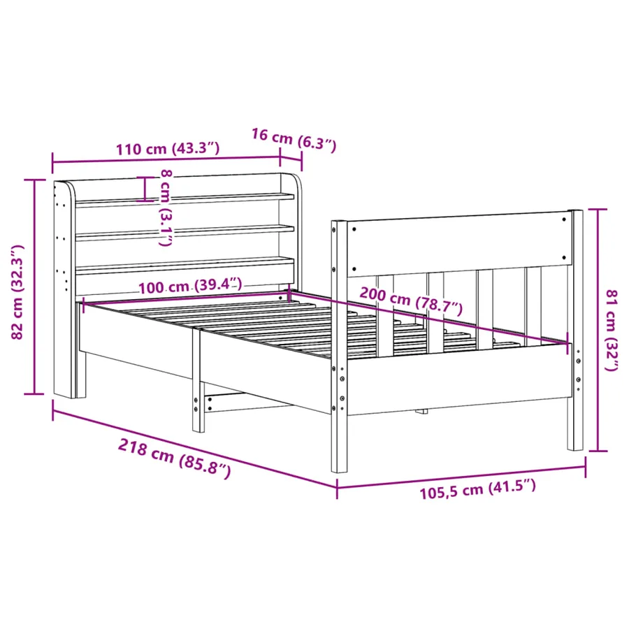Cadre de lit sans matelas blanc 100x200 cm bois de pin massif - 12
