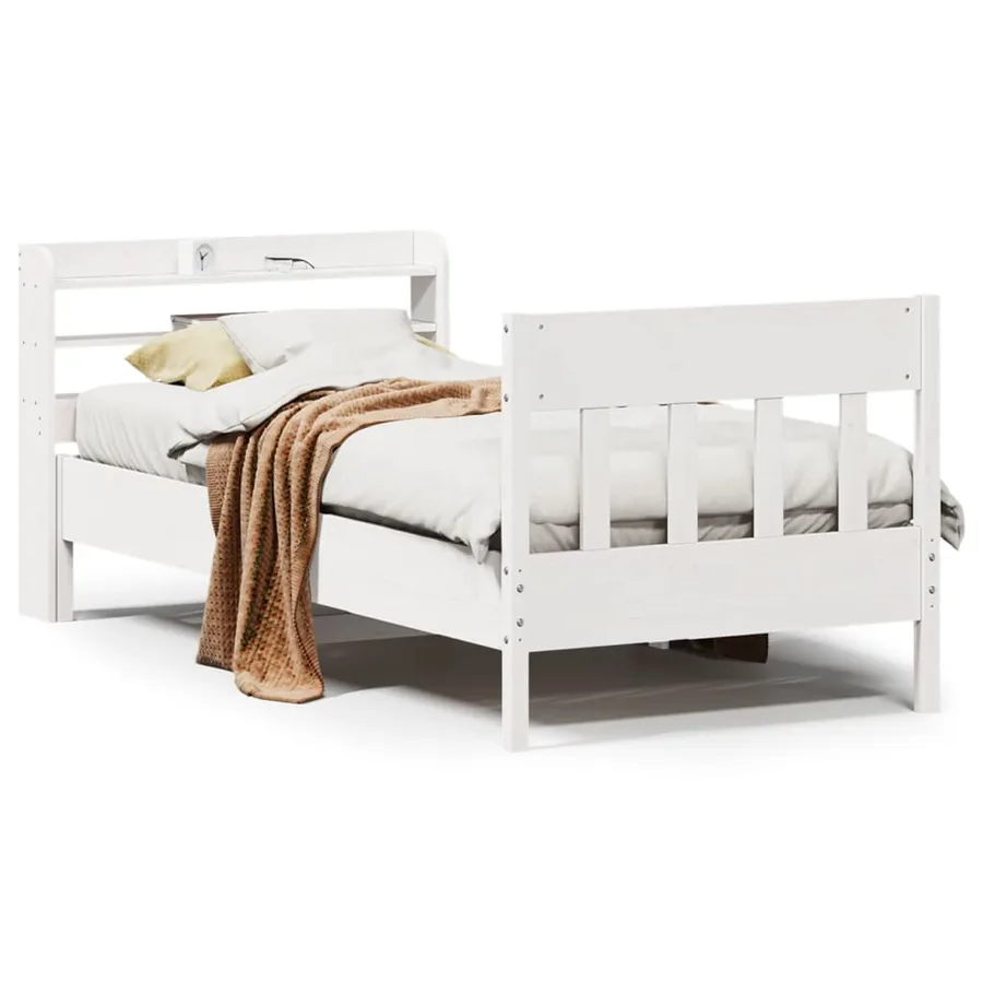 Cadre de lit sans matelas blanc 100x200 cm bois de pin massif - 2