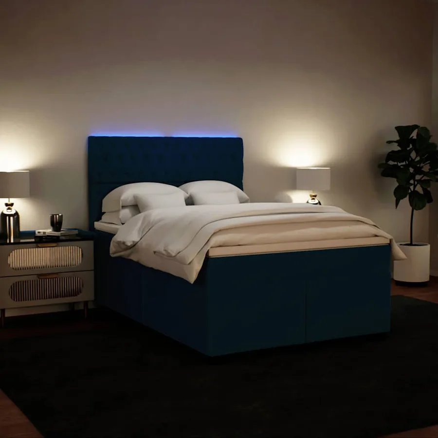 Sommier à lattes de lit et matelas bleu 140x190 cm velours - 5