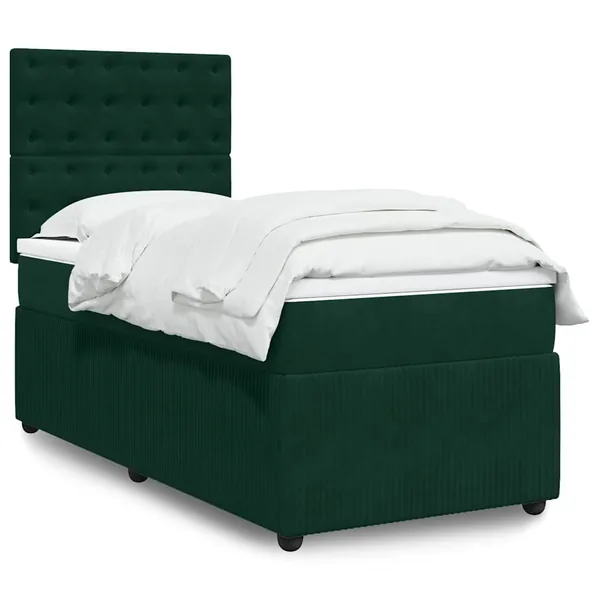 Sommier à lattes de lit avec matelas Vert foncé 100x200 cm