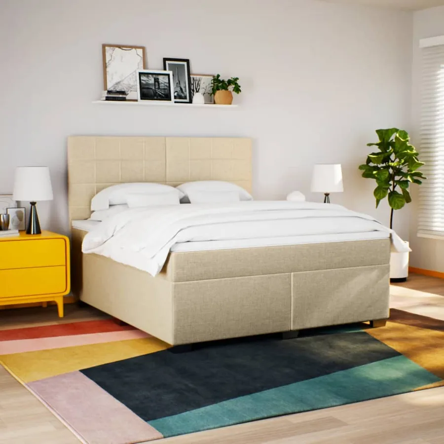 Sommier à lattes de lit avec matelas Crème 180x200 cm Tissu - 4