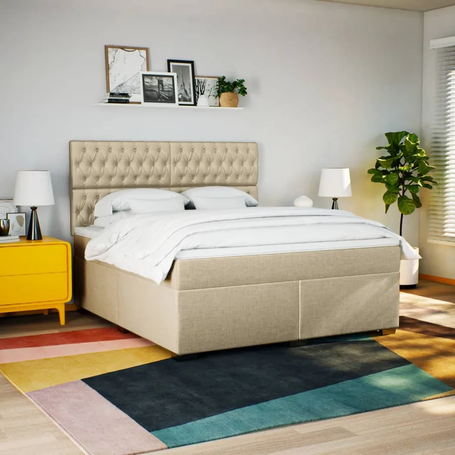 Sommier à lattes de lit avec matelas Crème 180x200 cm Tissu - 4
