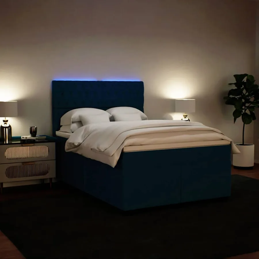 Sommier à lattes de lit et matelas bleu 140x200 cm velours - 4