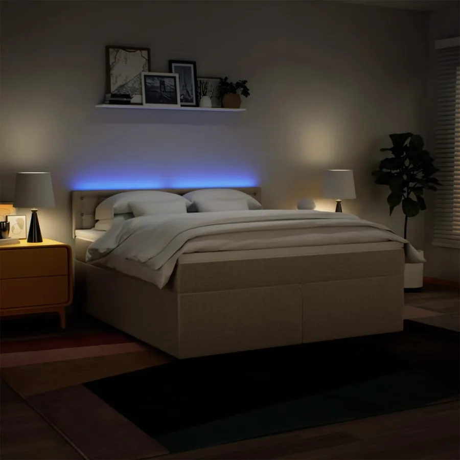 Sommier à lattes de lit avec matelas Crème 180x200 cm Tissu - 5