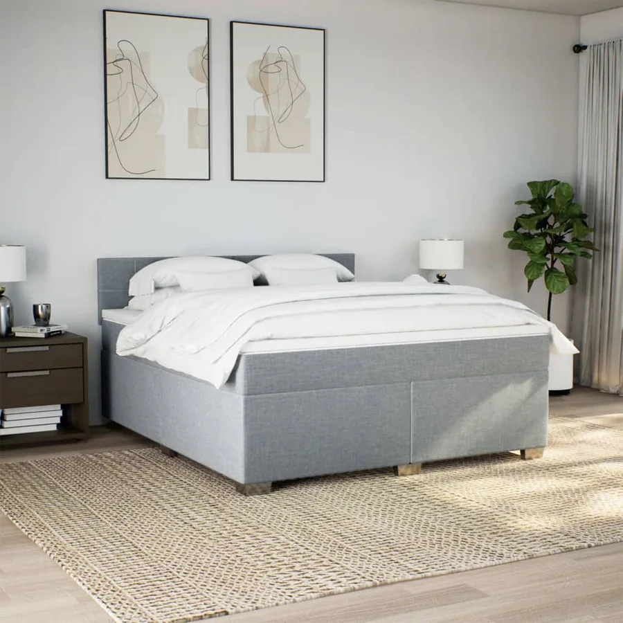 Sommier à lattes de lit avec matelas Gris clair 180x200cm Tissu - 4